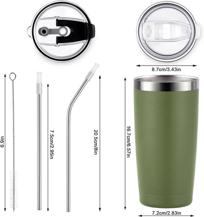 Livole Thermobecher 20oz 600ml Edelstahl Strohhalm Deckel Army Green