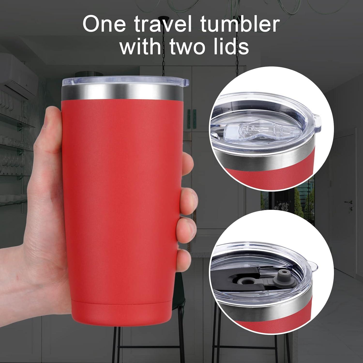 Livole Thermobecher 20oz 600ml Edelstahl Becher mit Strohhalm und Deckel, Doppelwandig Vakuum Camping Becher für Kaffee, Rot