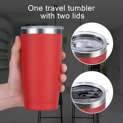 Livole Thermobecher 20oz 600ml Edelstahl Becher mit Strohhalm und Deckel, Doppelwandig Vakuum Camping Becher für Kaffee, Rot