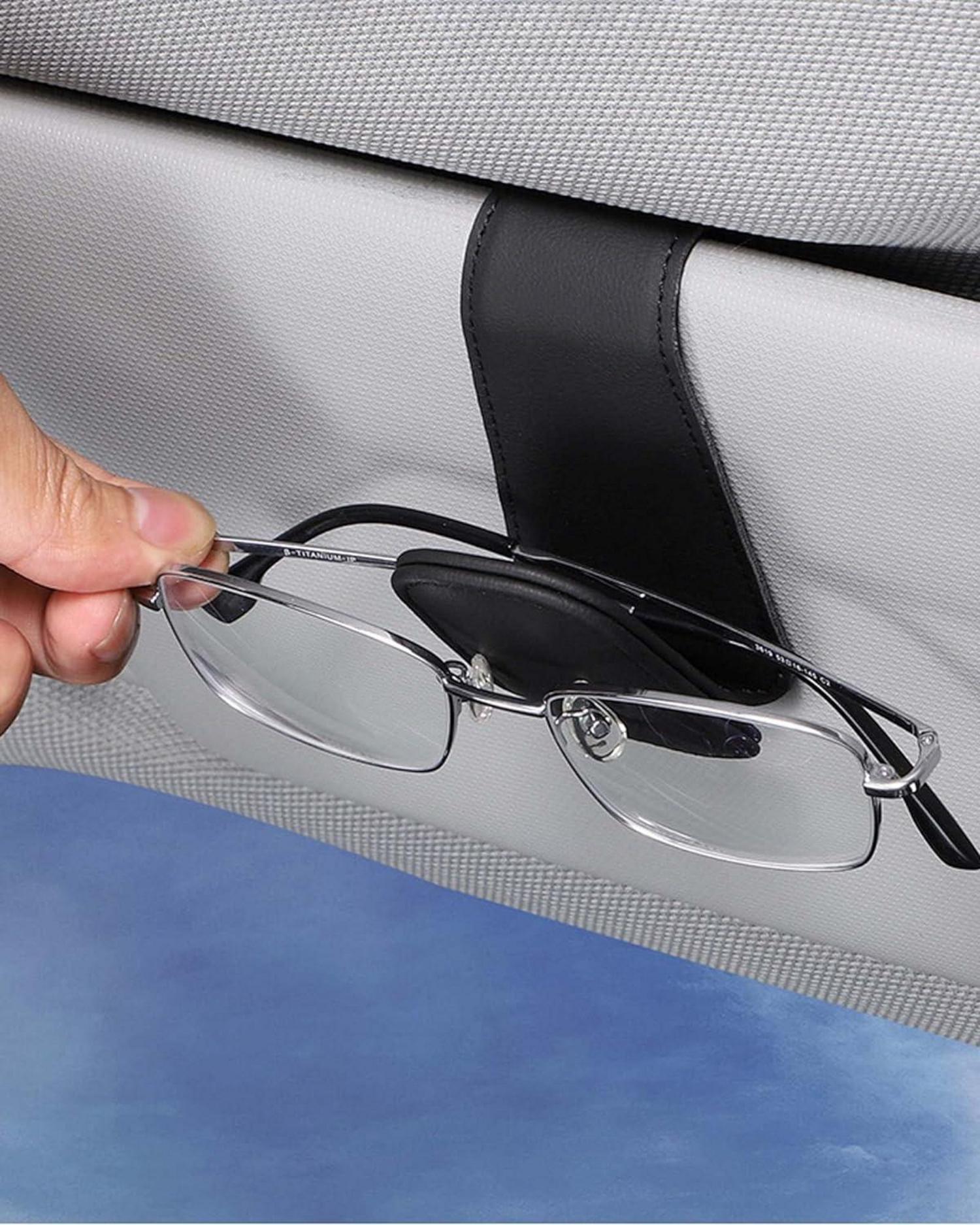 Brillenhalter für Auto Sonnenblende Leder Schwarz 9,5cm*4,5cm