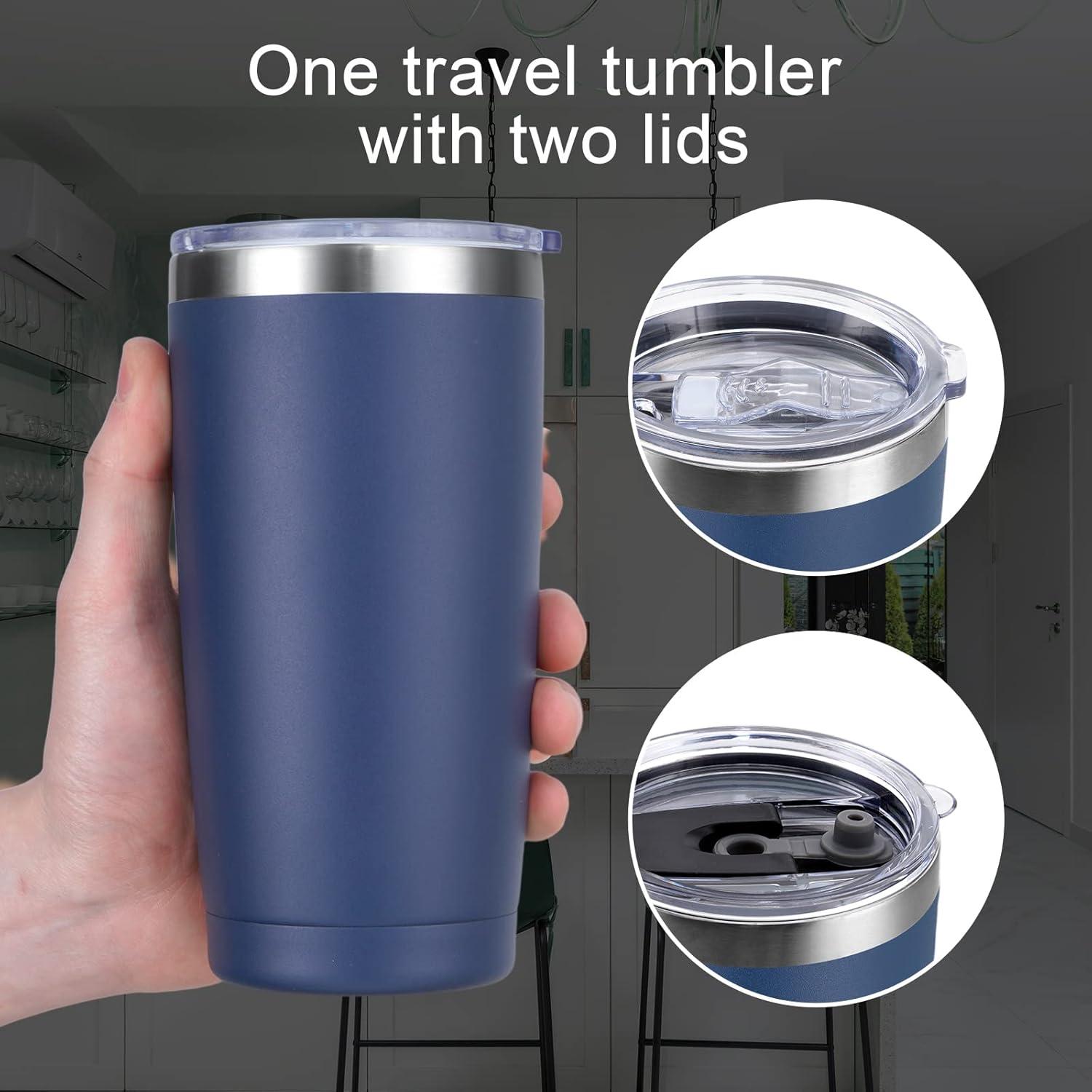 Livole Thermobecher 600ml Navy Blau mit Strohhalm und Deckel