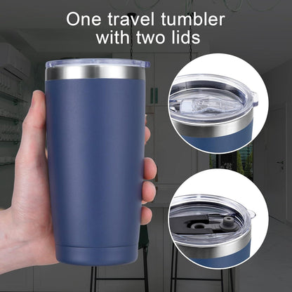 Livole Thermobecher 600ml Navy Blau mit Strohhalm und Deckel