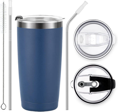 Livole Thermobecher 600ml Navy Blau mit Strohhalm und Deckel