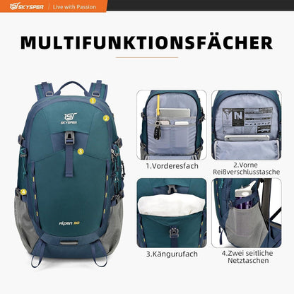 SKYSPER Wanderrucksack 30L Trekkingrucksack Wasserfest Rückenbelüftung Hüftgurt Energica90-blau