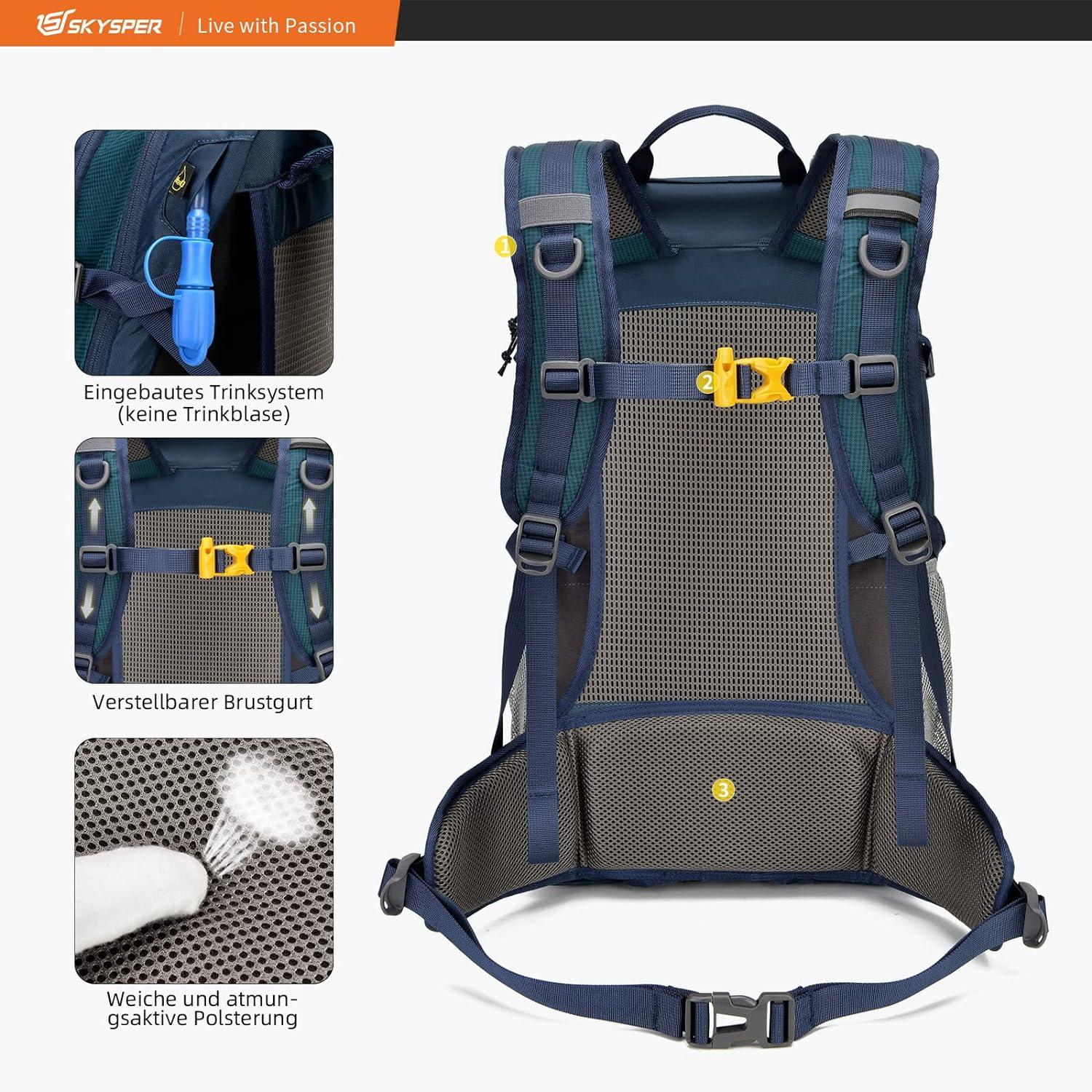 SKYSPER Wanderrucksack 30L Trekkingrucksack Wasserfest Rückenbelüftung Hüftgurt