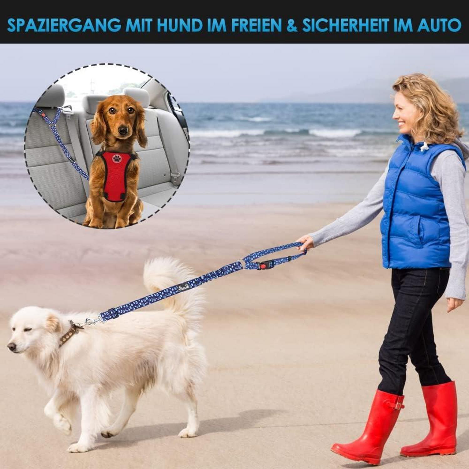 SlowTon Hundegurt Auto 2-in-1 Kopfstützen-Rückhalte Anschnallgurt