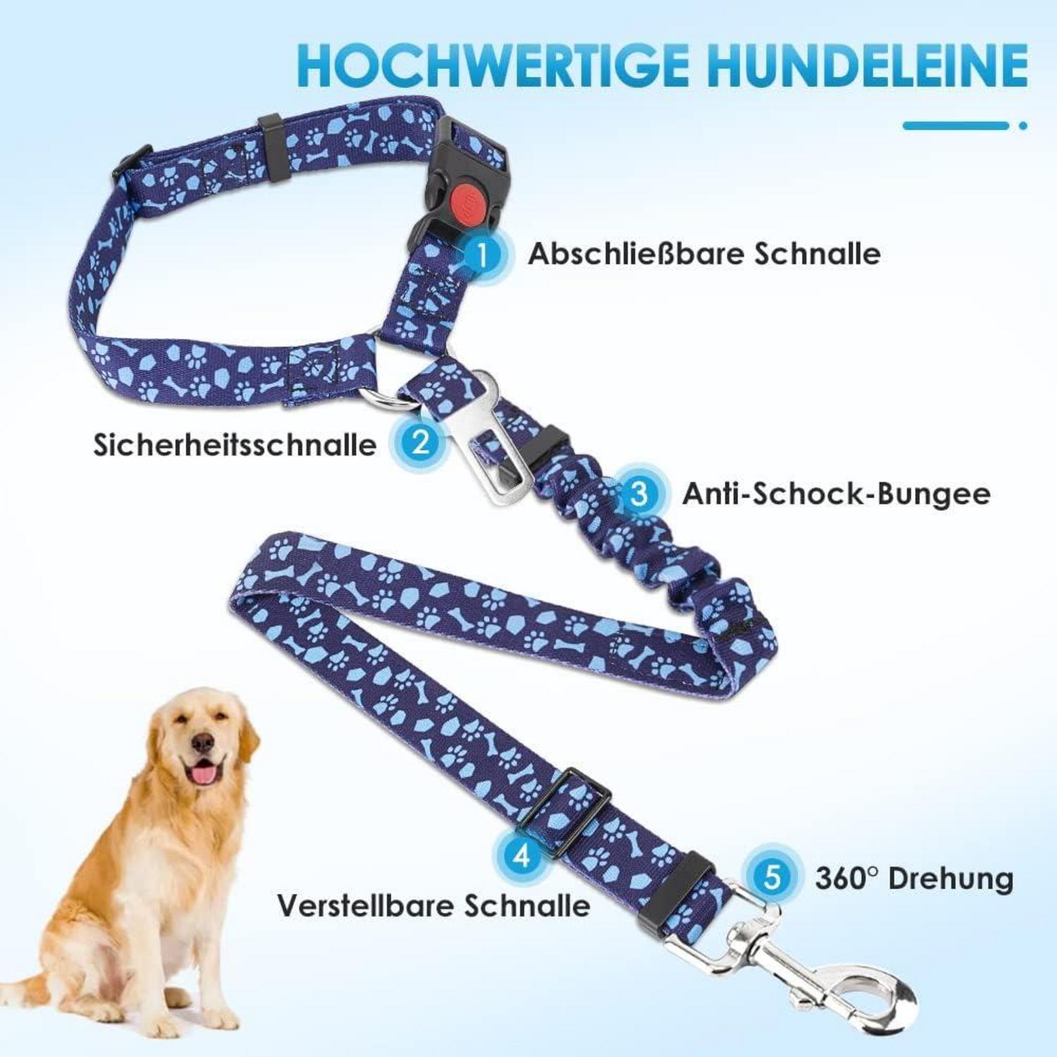 SlowTon Hundegurt Auto 2-in-1 Anschnallgurt Kopfstützen-Rückhalte H.Blau 2Pcs