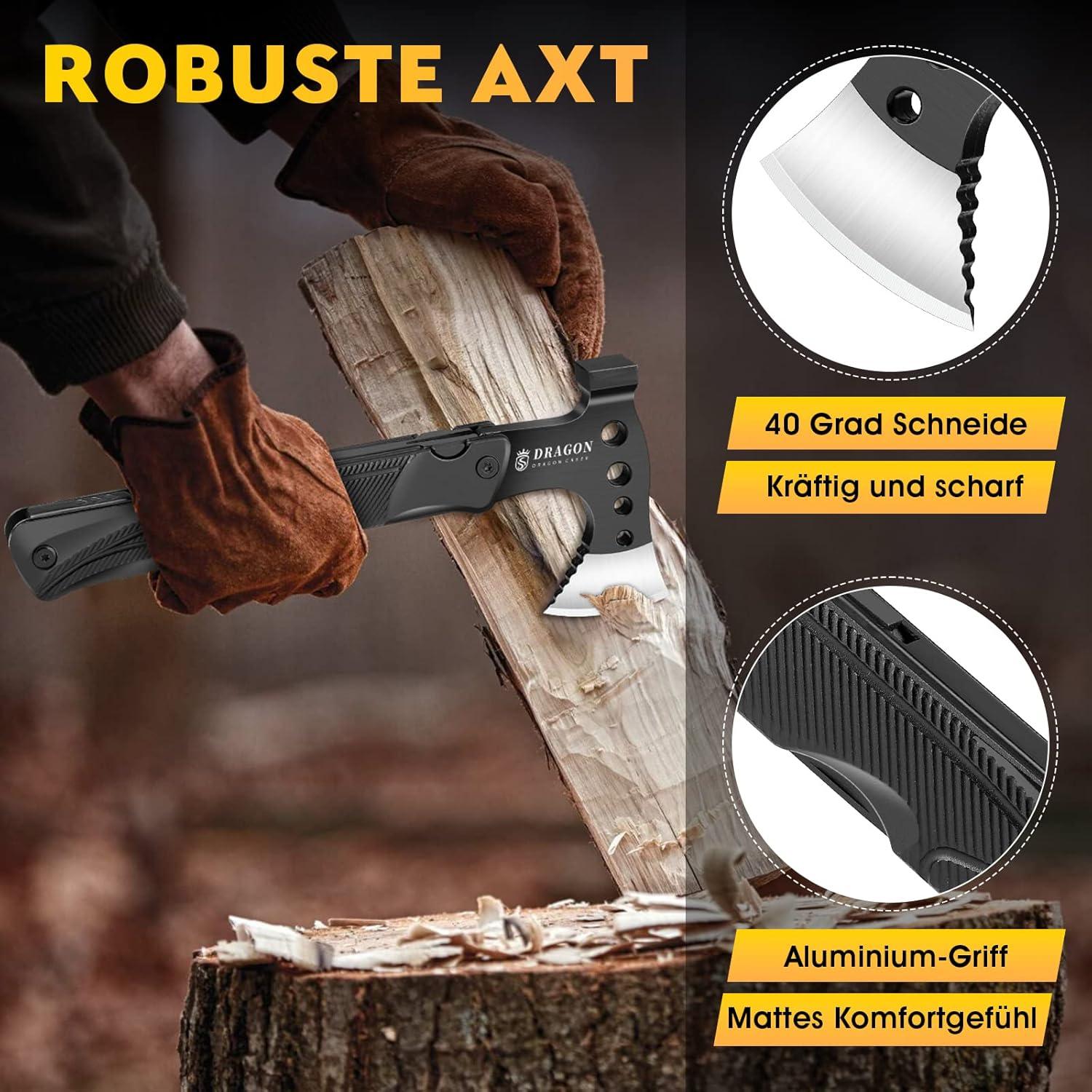 Camping Axt Beil Multitool Aluminium Griff 15 in 1 mit Hammer Säge