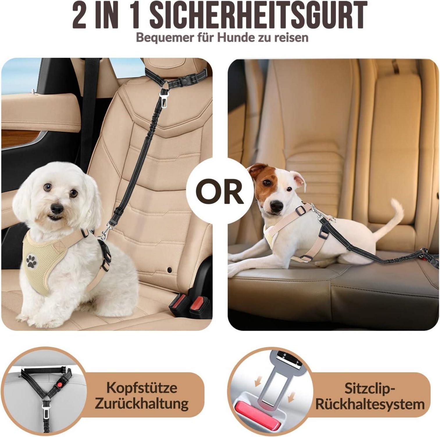 SlowTon Hundegurt Auto Kopfstütze Anschnallgurt Reflektierend Schwarz