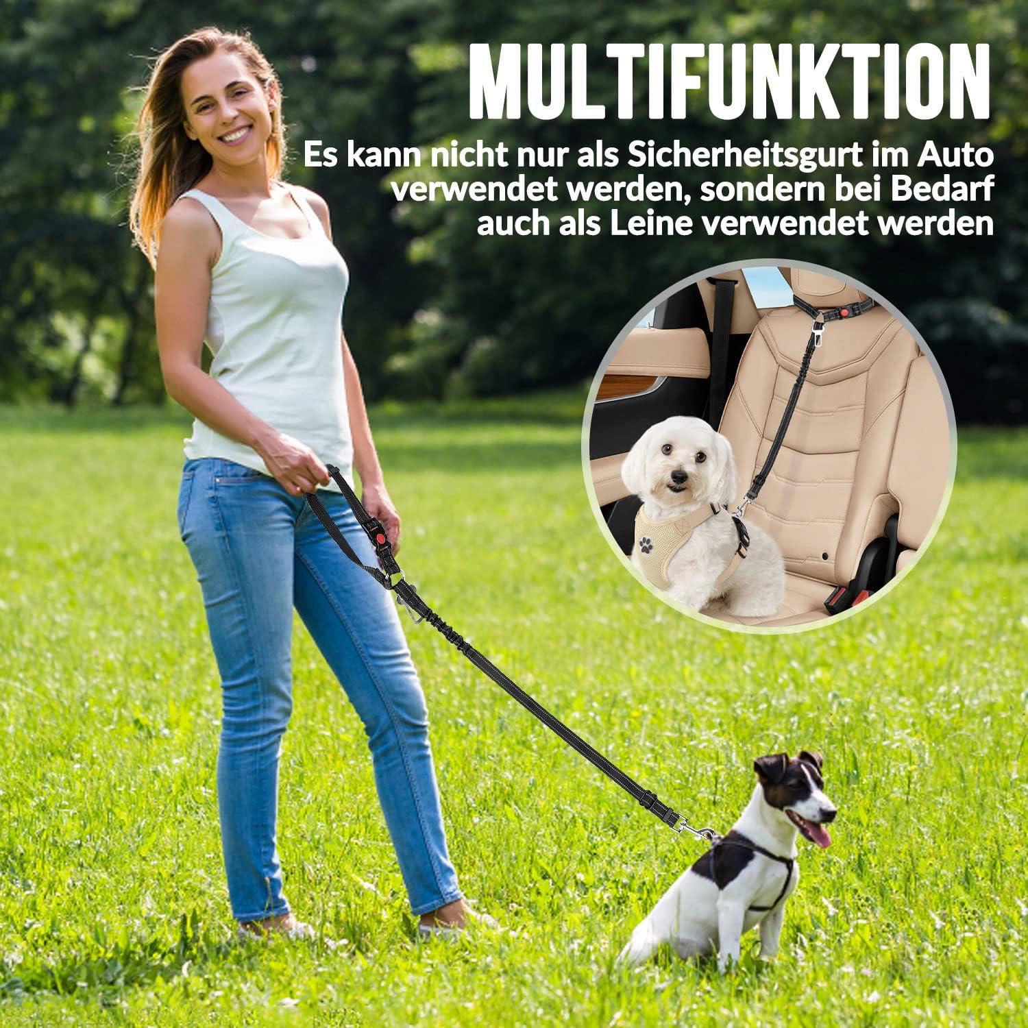 SlowTon Hundegurt Auto 2-in-1 Kopfstütze Anschnallgurt Schwarz-Größe S 2Pcs