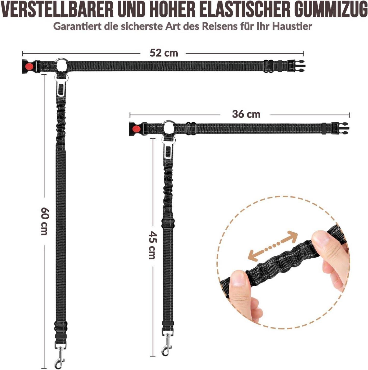 SlowTon Hundegurt Auto 2-in-1 Kopfstützen Anschnallgurt Schwarz S 2Pcs