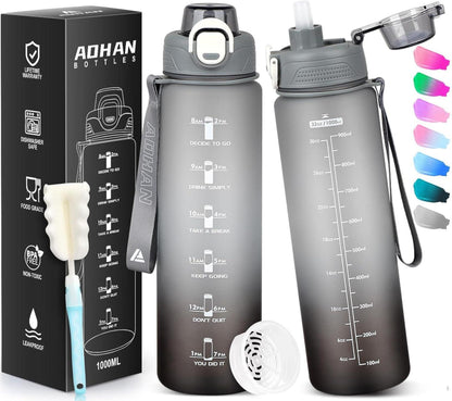 Trinkflasche Sport 1l Wasserflasche Tritan BPA-frei Strohhalm Filter