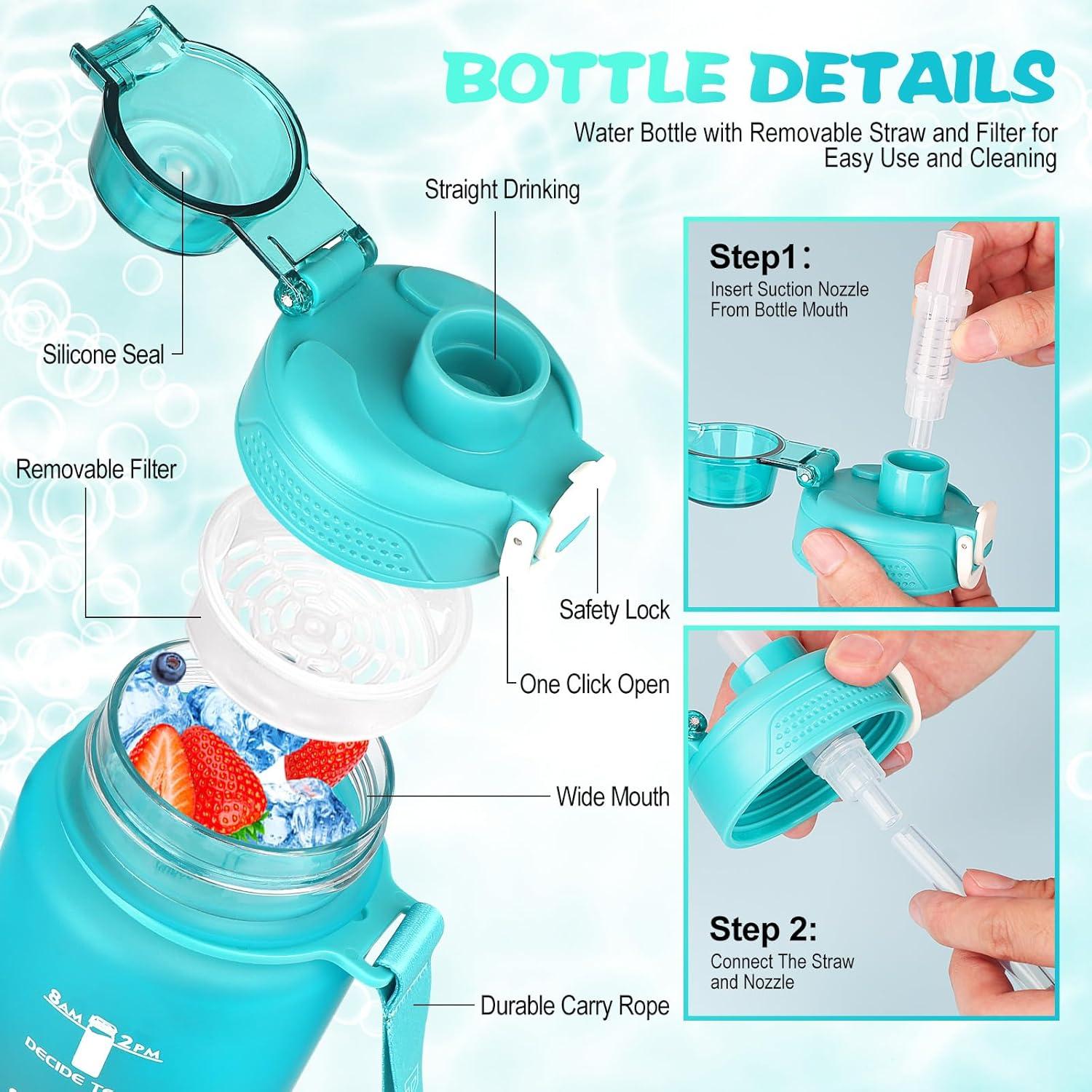 AOHAN Trinkflasche Sport 1l BPA-frei mit Strohhalm