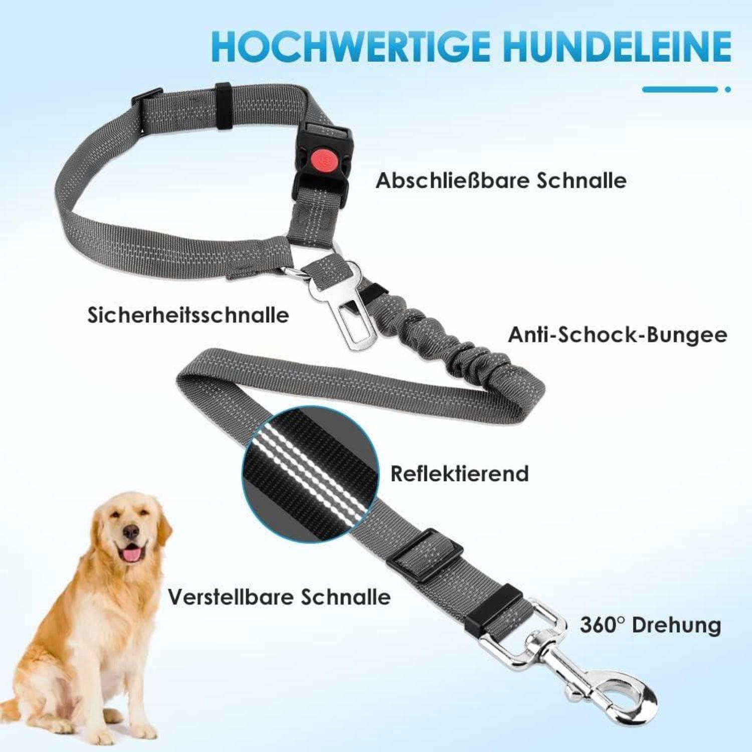 SlowTon Hundegurt Auto 2-in-1 Kopfstützen-Rückhalte Hund 2Pcs Grau