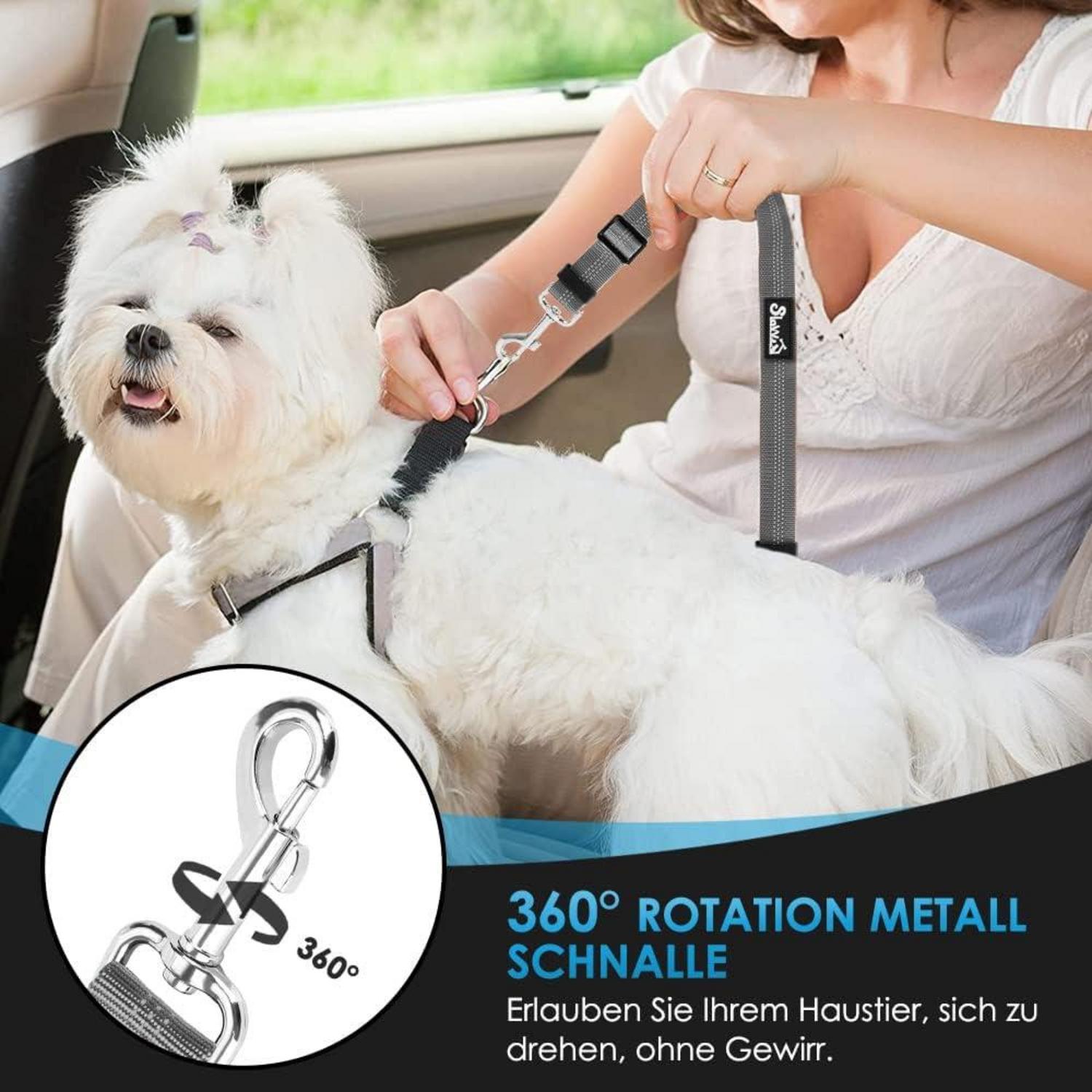 SlowTon Hundegurt Auto 2-in-1 Kopfstützen Anschnallgurt B.Grau 2Stk