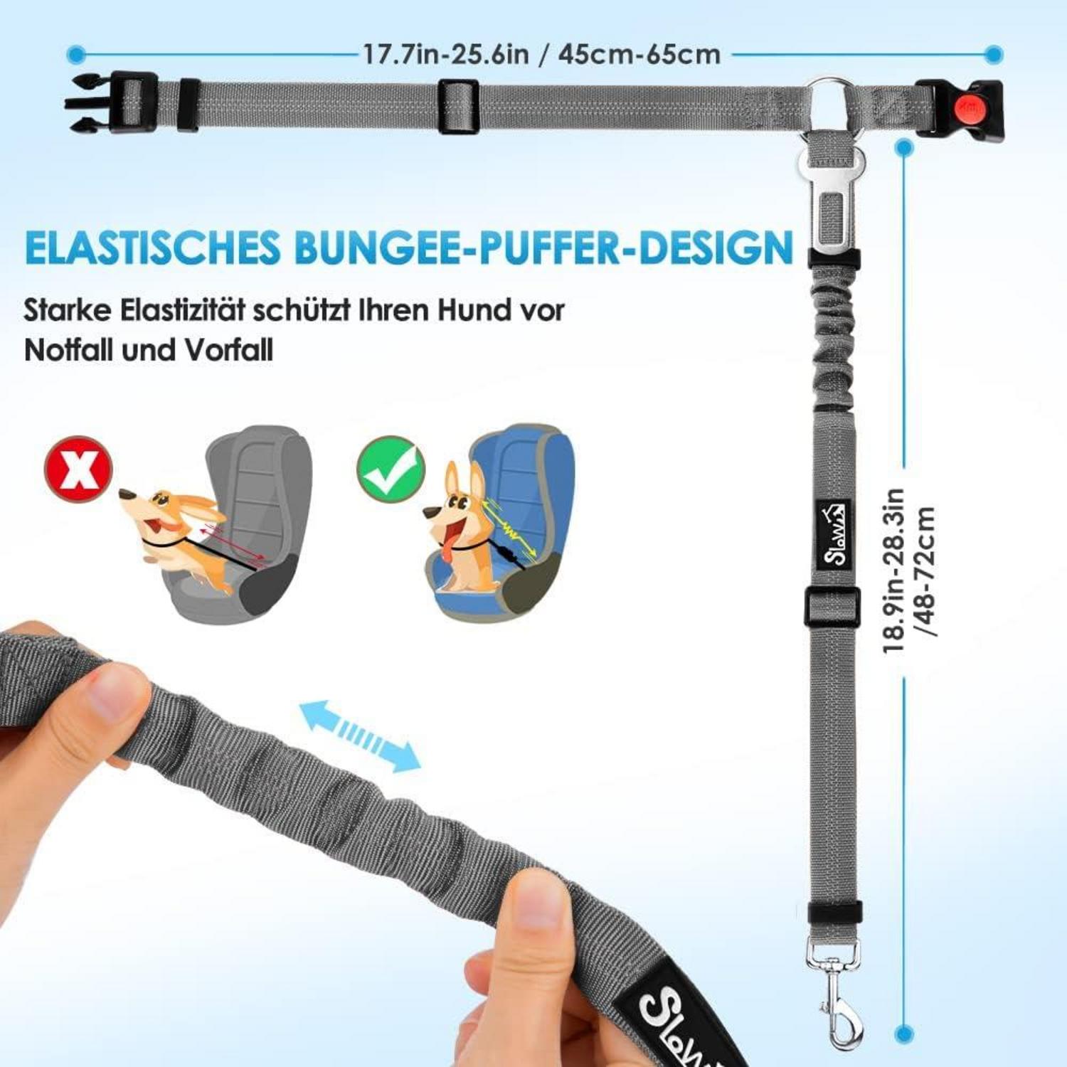 SlowTon Hundegurt Auto 2-in-1 Kopfstützen Anschnallgurt B.Grau 2Stk