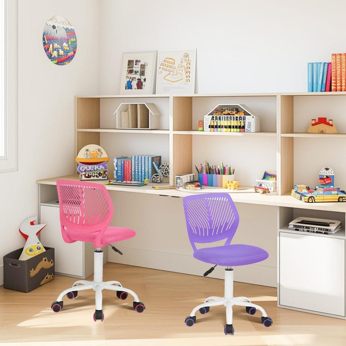 Ergonomischer Bürostuhl mit verstellbarer Höhe, Rosa & Lila