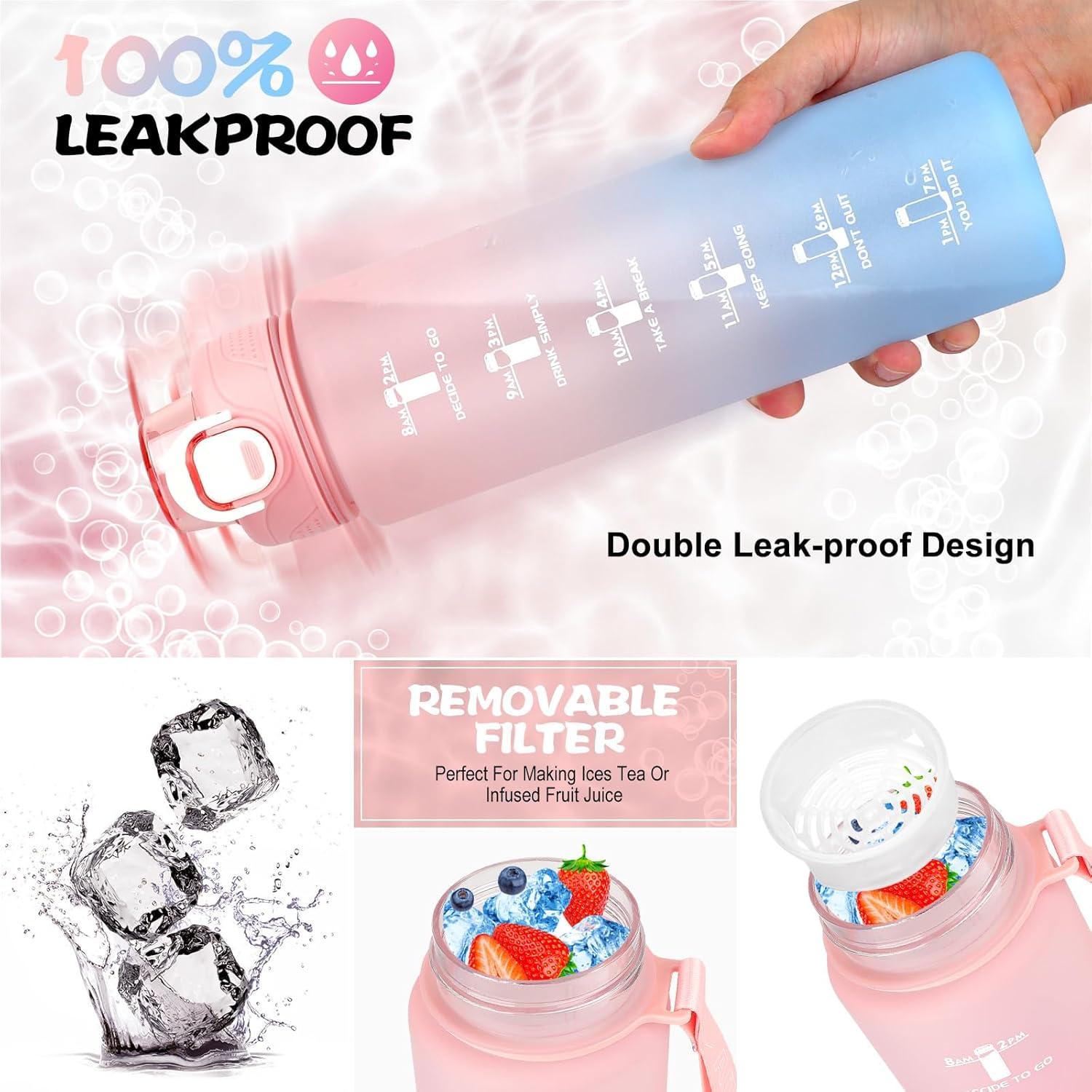 Trinkflasche Sport 1l BPA-frei mit Strohhalm Zeitmarkierung