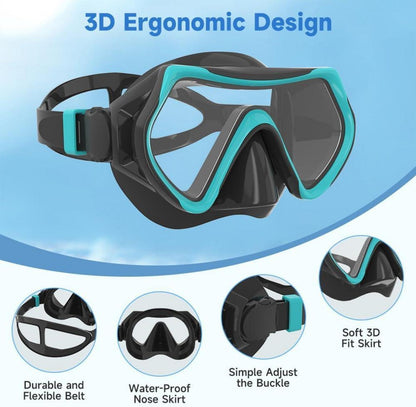 Taucherbrille Erwachsene HD Glas Schnorchelmaske Anti-Leck