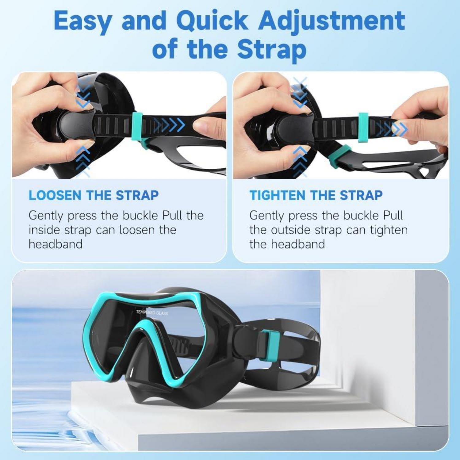 Taucherbrille mit HD Glas für Erwachsene, verstellbares Silikonband