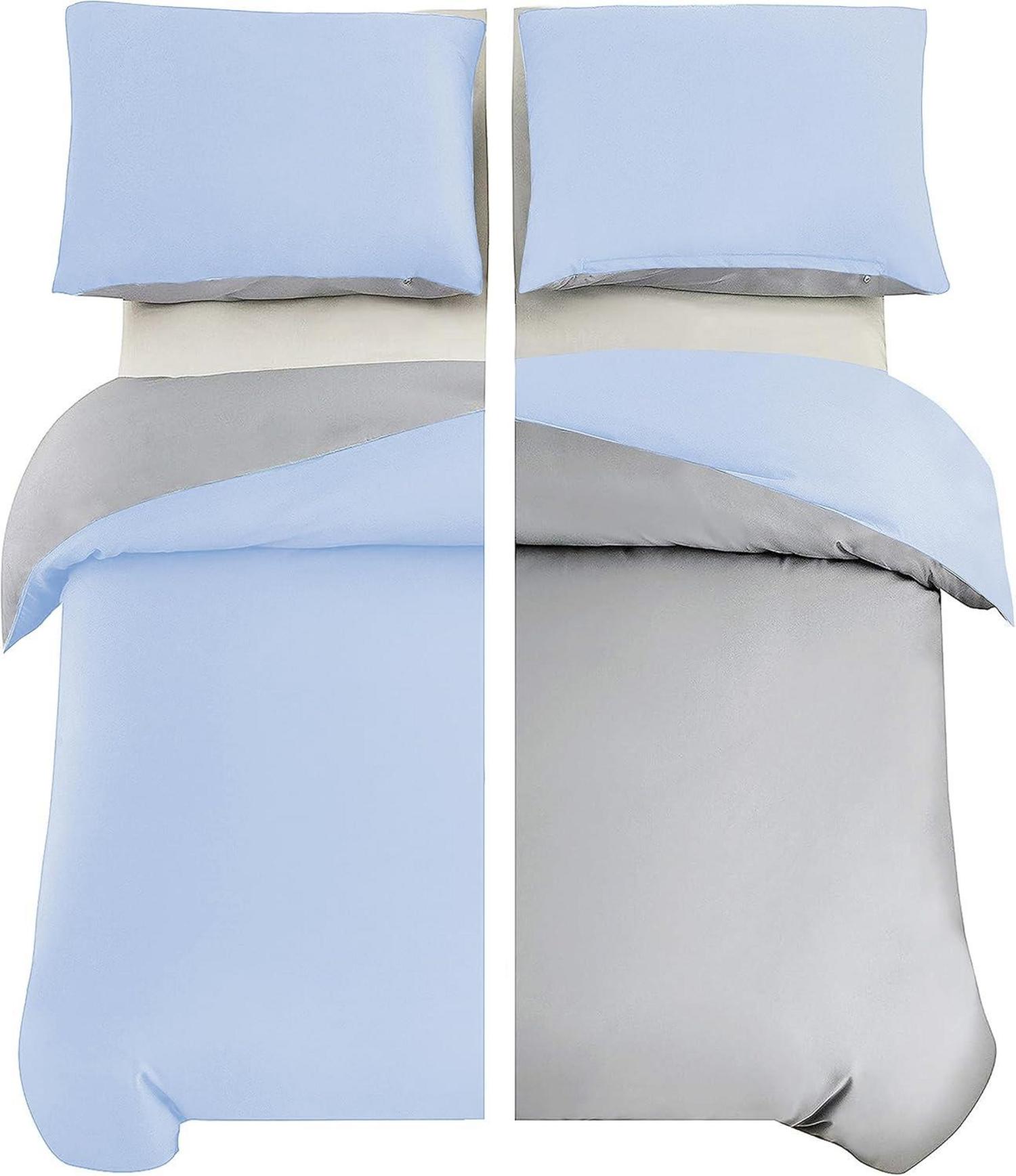 AYSW Microfaser Bettwäsche Set 1 Bettbezug 200x200cm + 2 Kissenbezug 80x80cm Hellgrau/Spa Blau