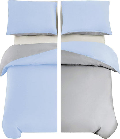 AYSW Microfaser Bettwäsche Set 1 Bettbezug 200x200cm + 2 Kissenbezug 80x80cm Hellgrau/Spa Blau