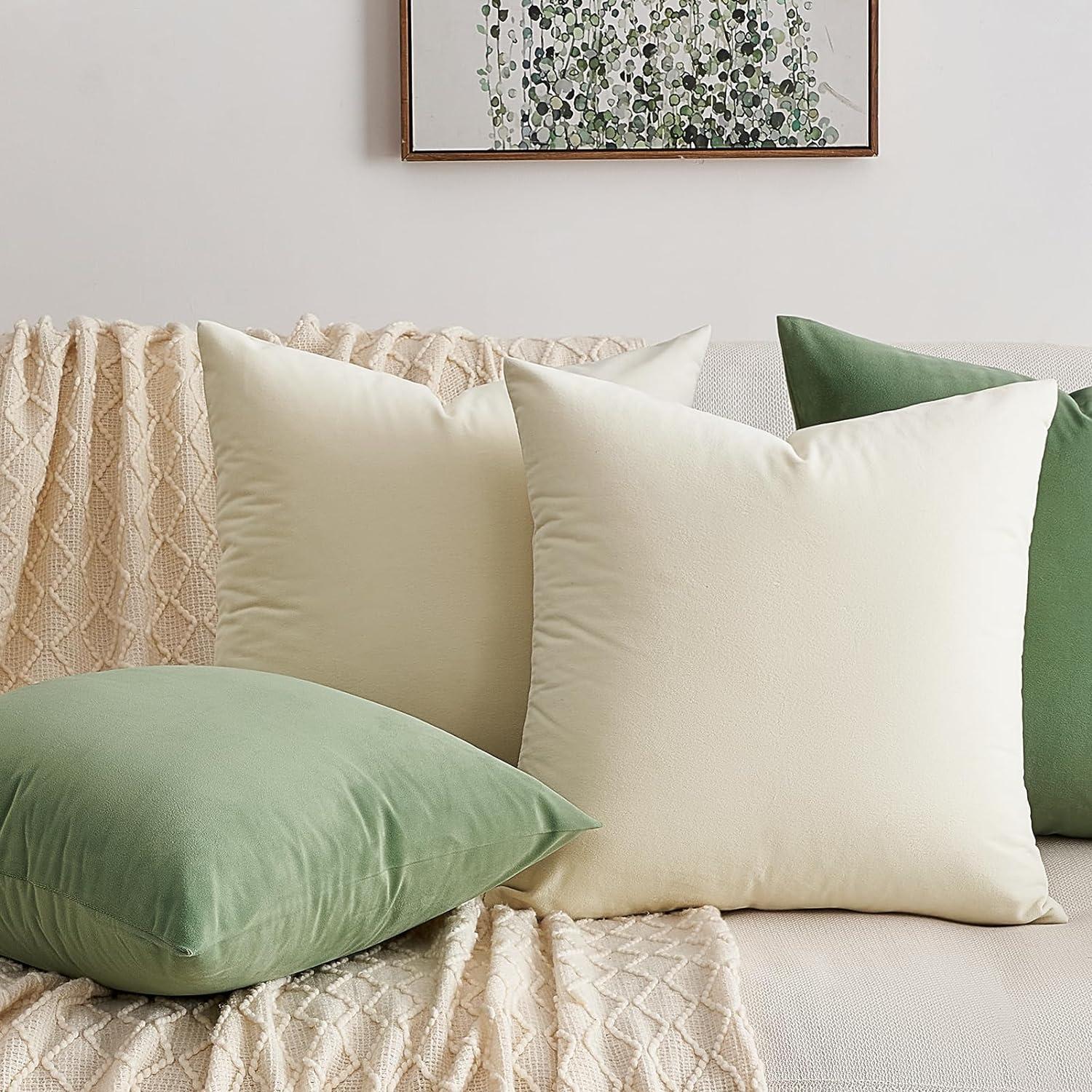 Topfinel Kissenbezug 40x40 cm Creme Weiß Samt 2er Set Sofa Dekokissen