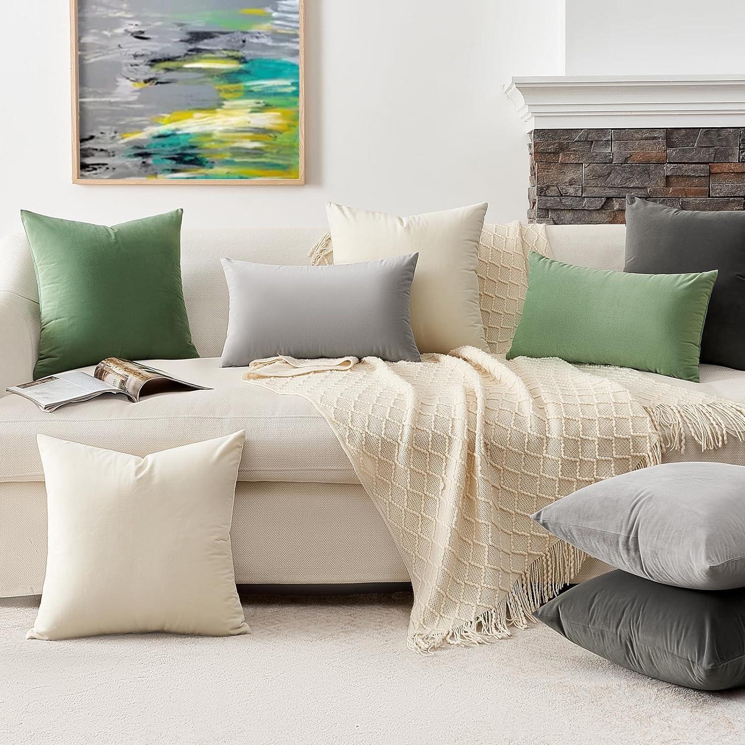 Samt Kissenbezug 40x40cm Creme Weiß 2er Set Deko Sofakissen