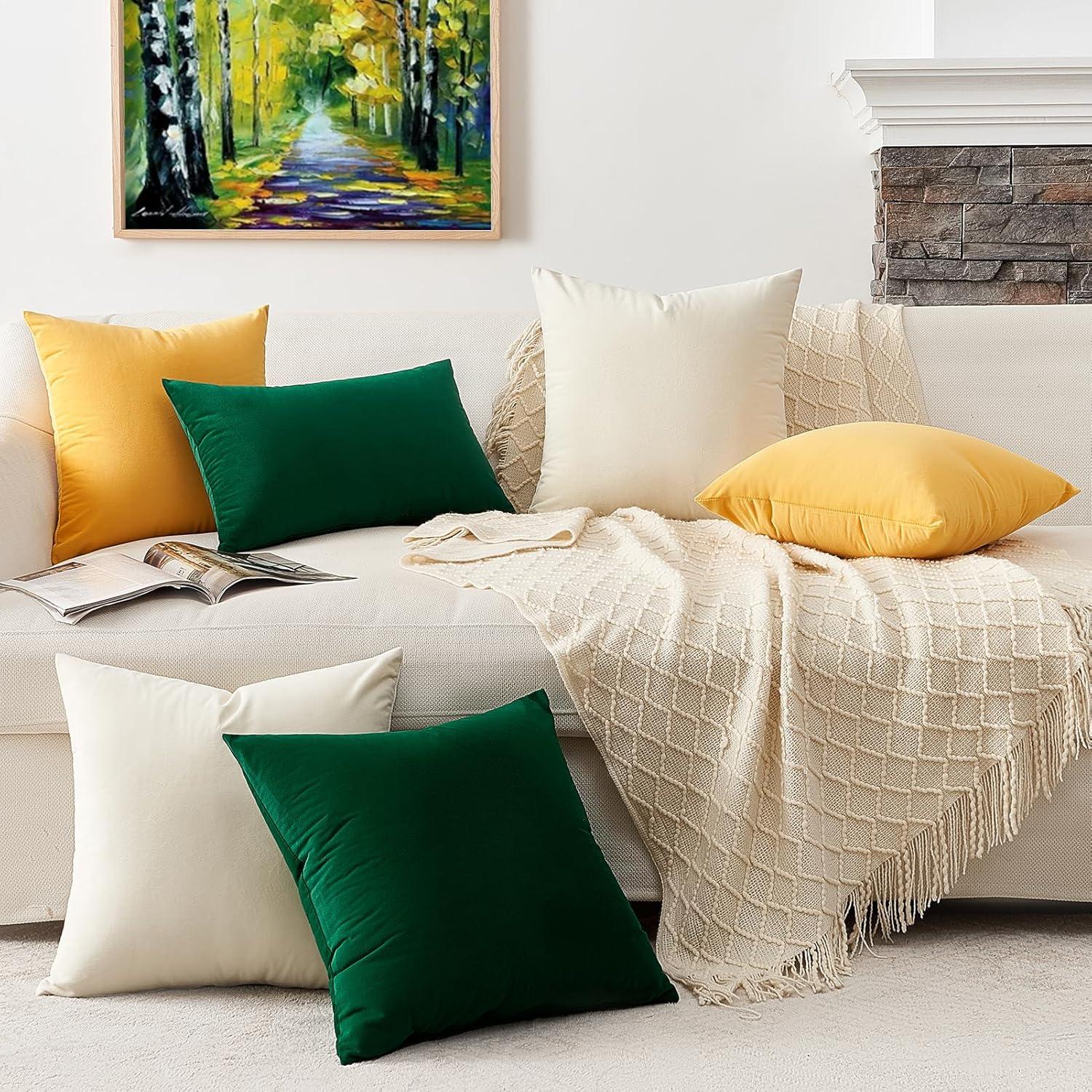 Kissenbezug 40x40 cm Creme Weiß 2er Set Samt Dekokissen Sofa Bett