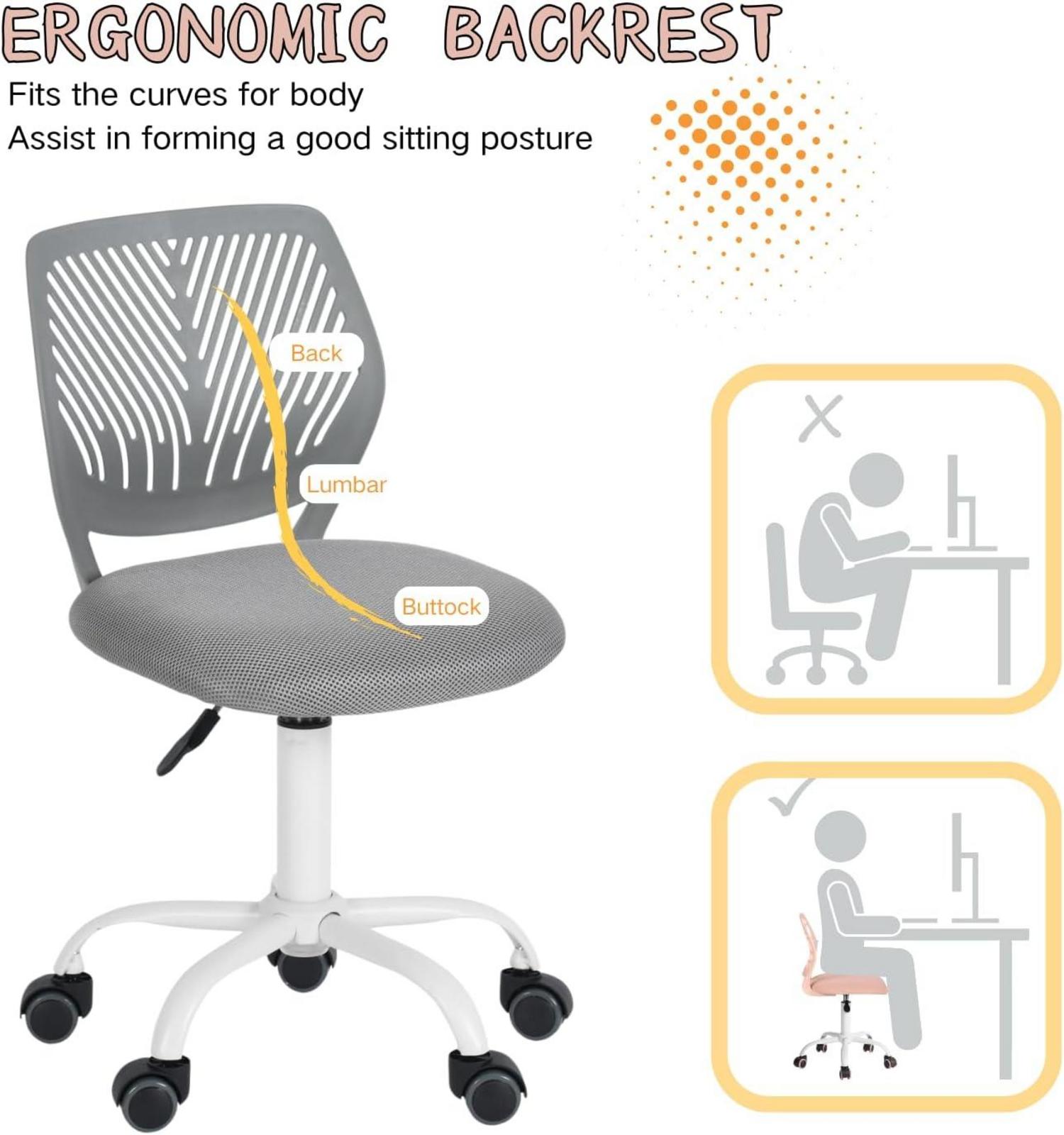 Ergonomischer Schreibtischstuhl Grau Stoffsitz Verstellbar Drehstuhl