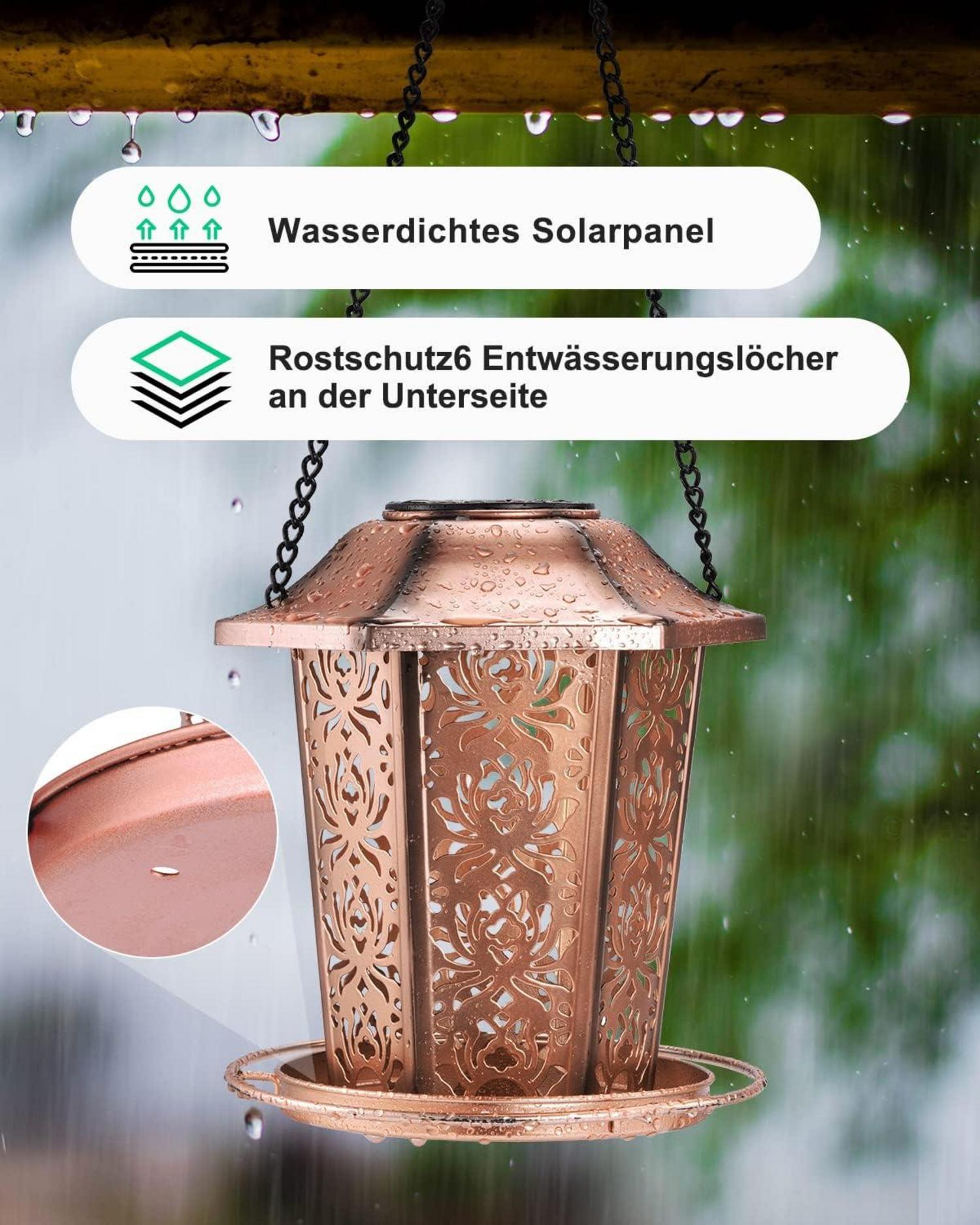 Vogelfutterhaus Solar Metall zum Aufhängen für Vögel Garten Wetterschutz