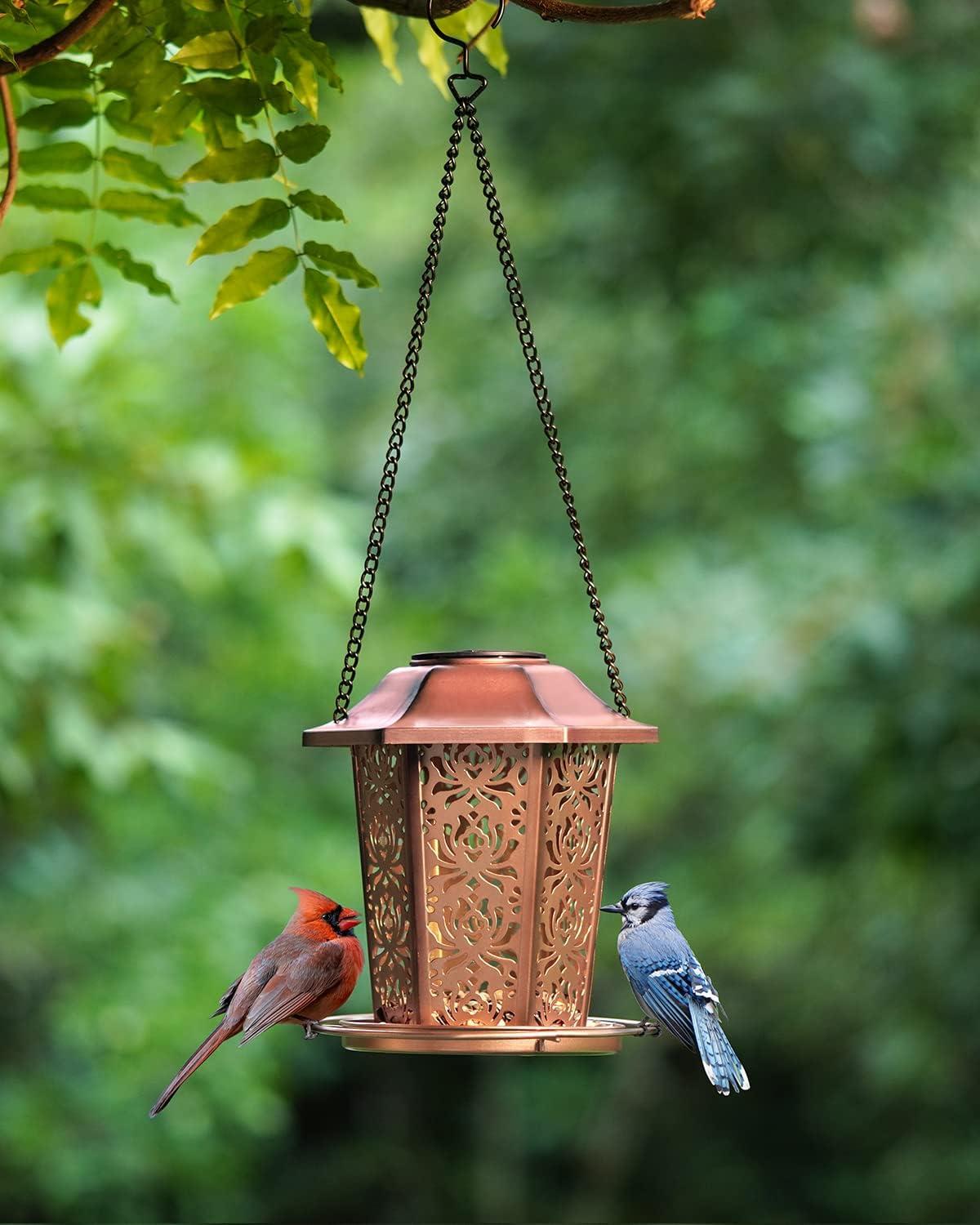Vogelfutterhaus Solar Metall zum Aufhängen für Vögel Garten Wetterschutz