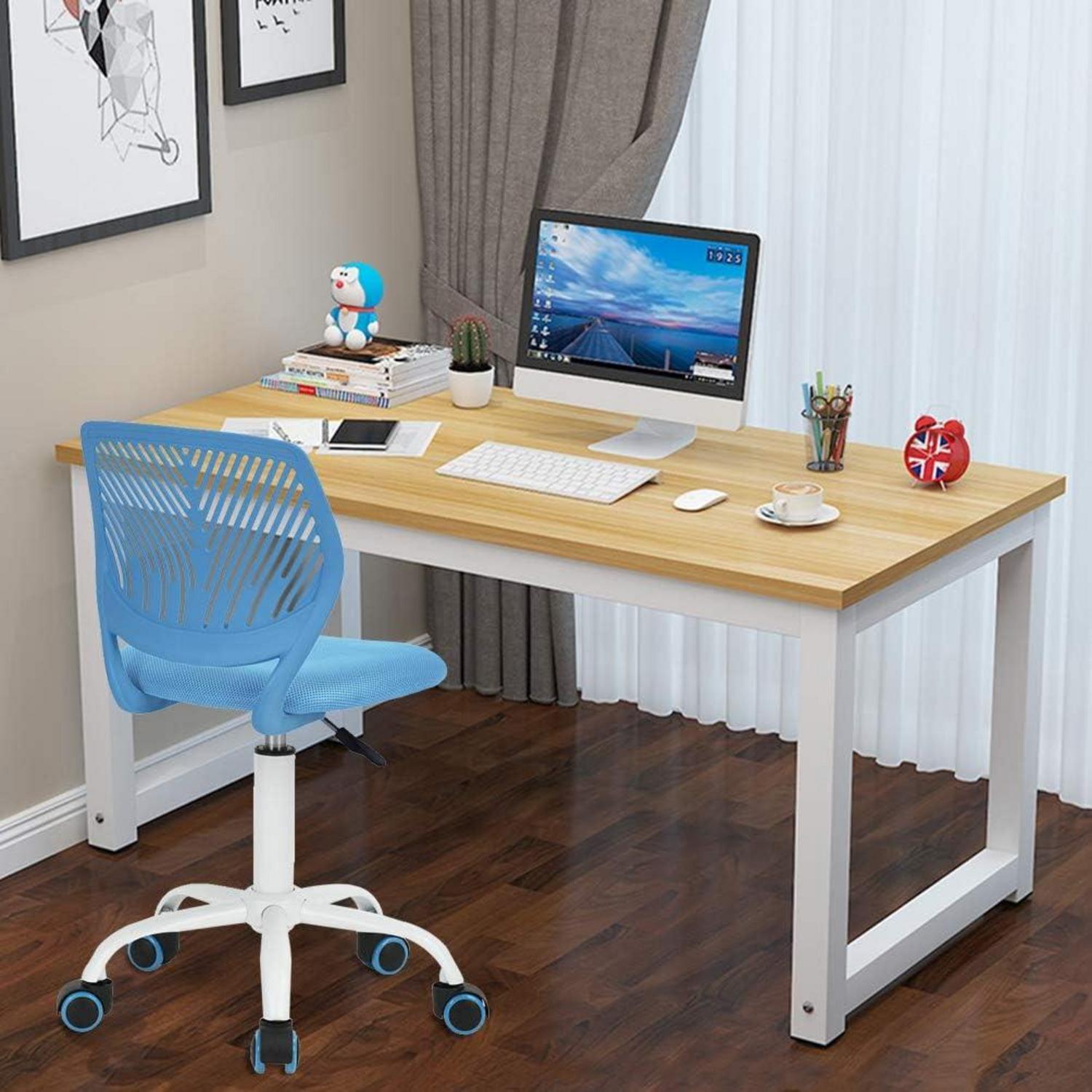 2er Set Blaue Bürostühle Ergonomischer Drehstuhl Verstellbar Stoffsitz