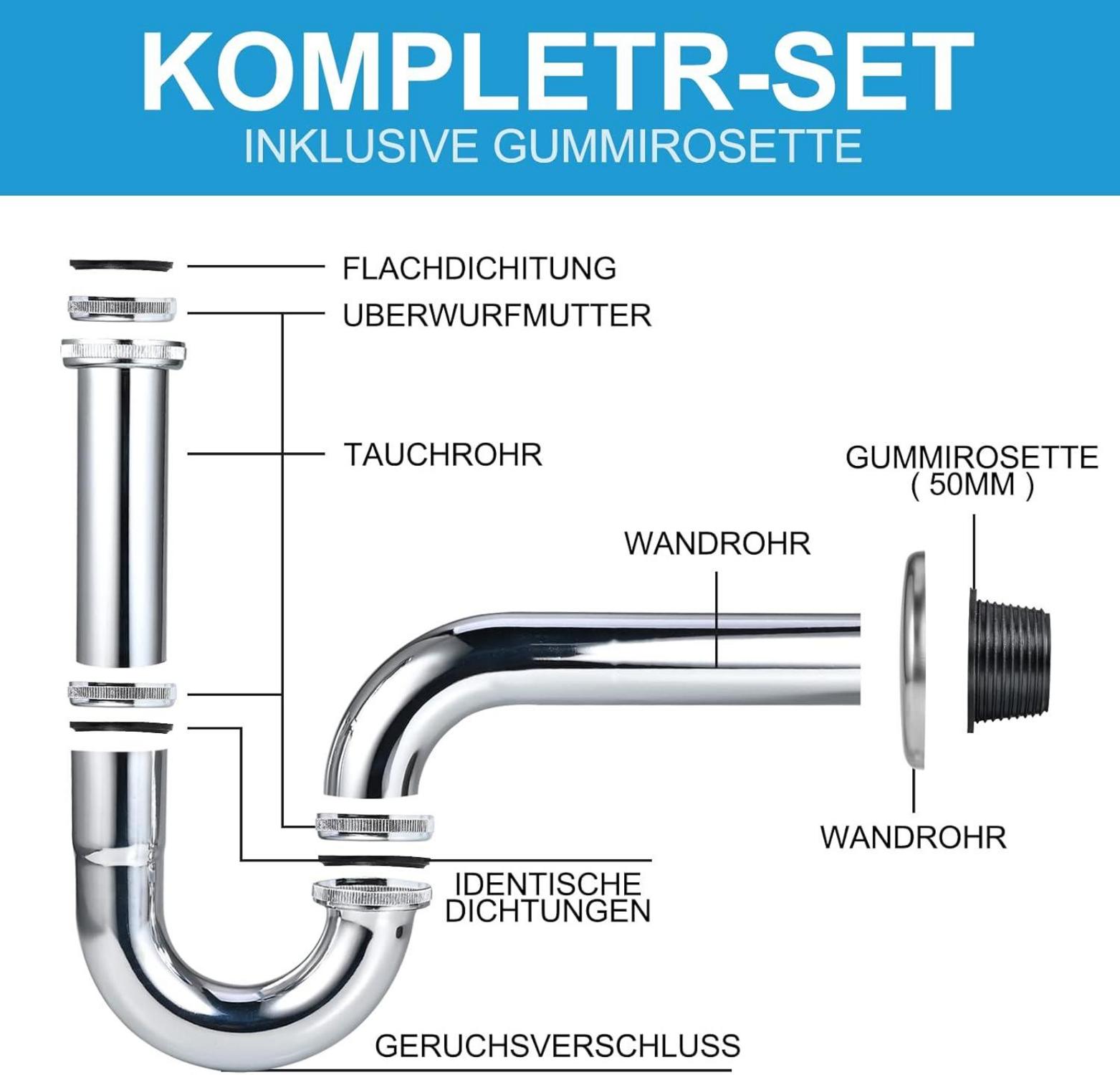 Universal Siphon Waschbecken Ablaufgarnitur Röhrensiphon 1