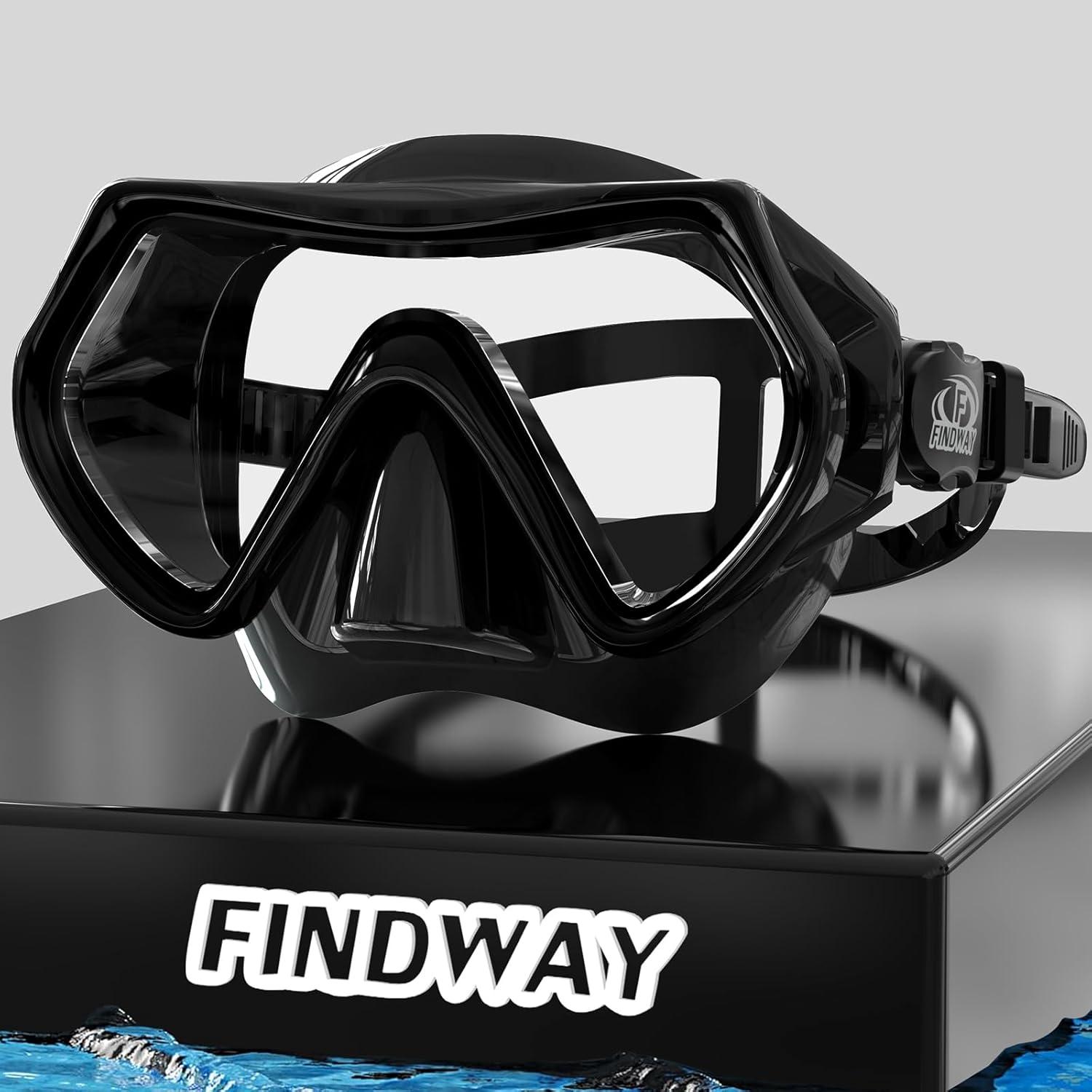 Taucherbrille mit HD Glas, Verstellbares Silikonband, Anti-Leck