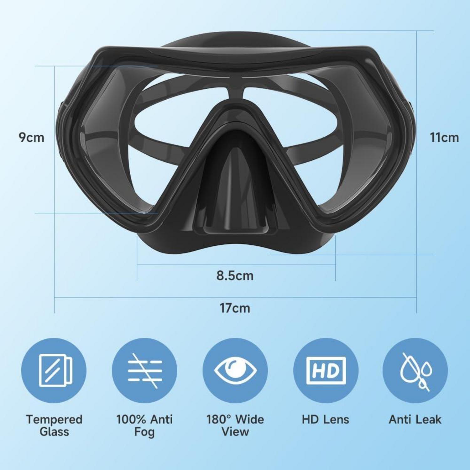 Taucherbrille Erwachsene Schnorchelmaske HD Glas Schwarz