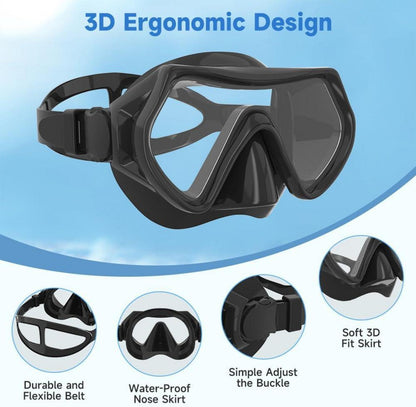 Taucherbrille mit HD Glas, Verstellbares Silikonband, Anti-Leck