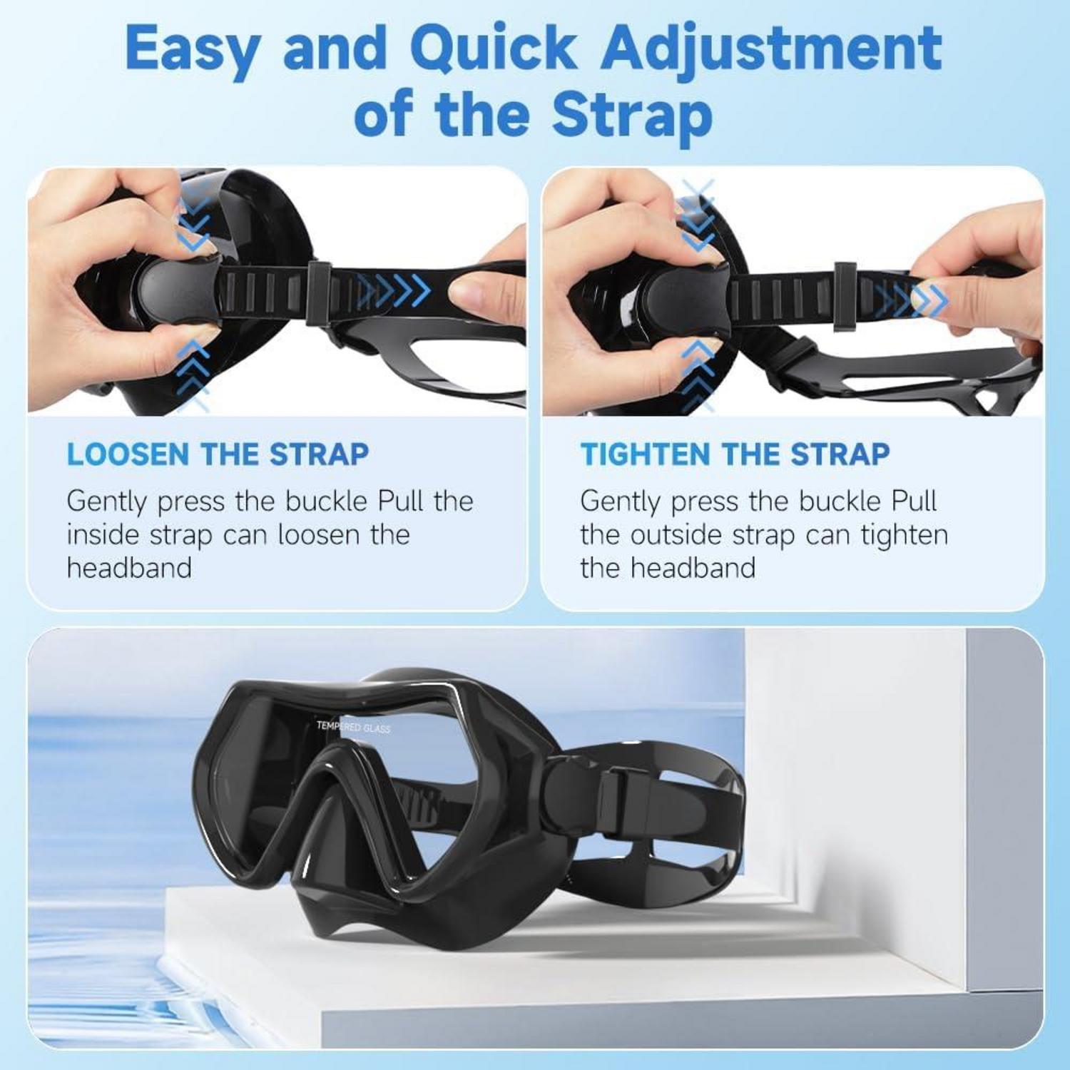 Taucherbrille Erwachsene Tauchermaske Schnorchelmaske HD Glas Schwarz