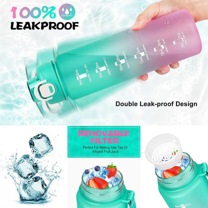 Trinkflasche Sport 1l BPA-frei mit Strohhalm & Zeitmarkierung
