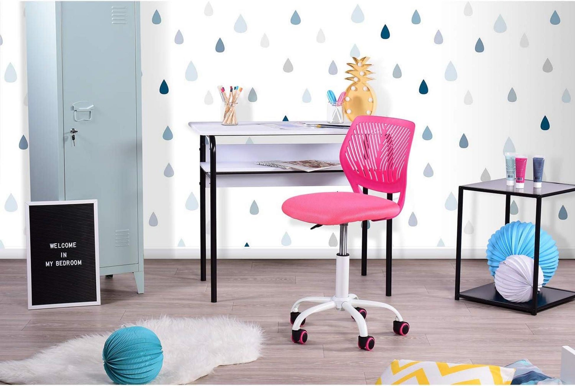 Ergonomischer Schreibtischstuhl Set in Rosa und Blau, verstellbar