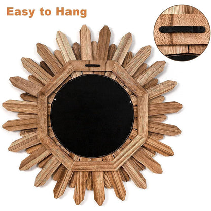 Rustikaler Wandspiegel Holz 53 cm – Boho Bauernhaus Spiegel