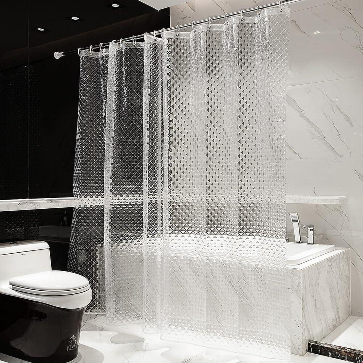 Duschvorhang 3D Rhombus Transparent Wasserdicht 240x200cm Anti-Schimmel Eva