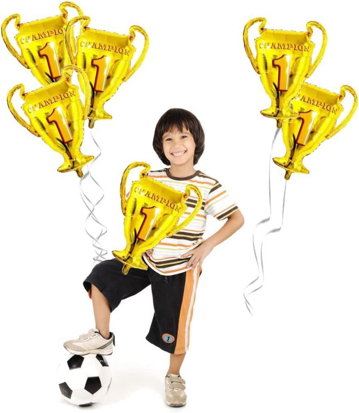 Gold Champion Trophäe Ballons Basketball Fußball Party Deko 6 Stück