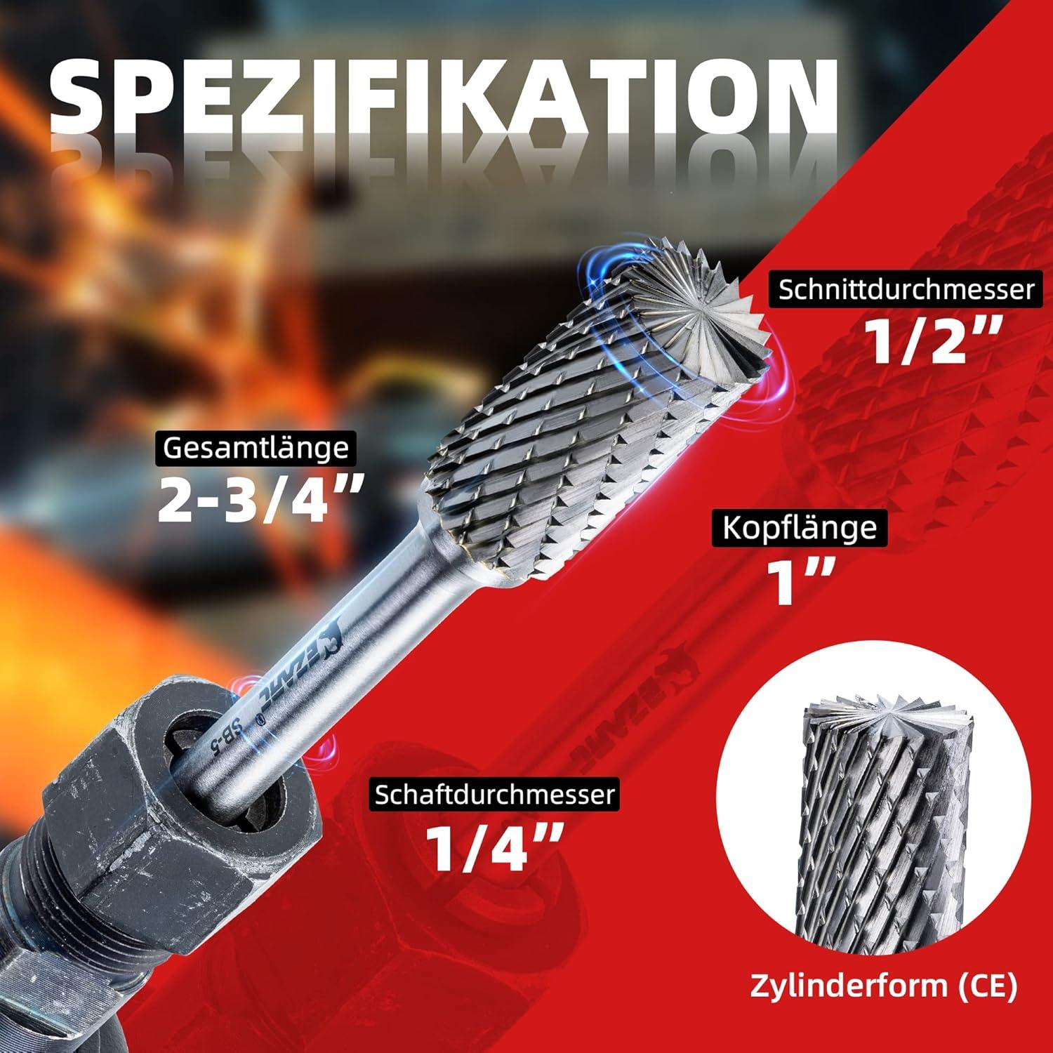 EZARC SB-5 Hartmetall Frässtifte 1/4-Zoll Schaft - Doppelschnitt Zylinderendschnitt