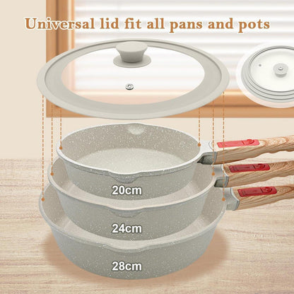 Bobikuke 5-teiliges Pfannenset 20/24/28 cm antihaft Herd Backofen fest