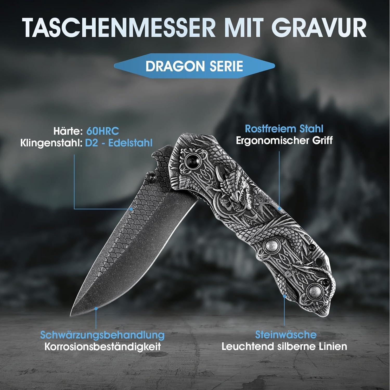 Dragon Creek Klappmesser - Einhandmesser Edelstahl mit