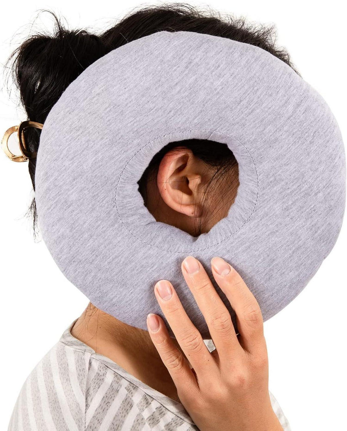 Piercing Kissen mit Loch für Ohrenschmerzen Donut Ohrkissen Grau