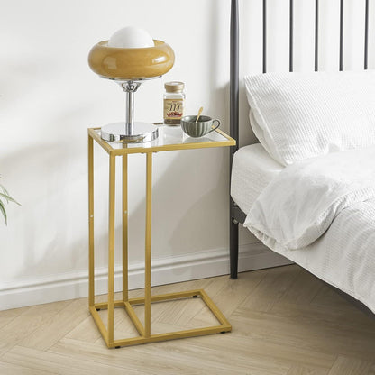 Beistelltisch Sofatisch Laptoptisch Glastisch Gold Hartglas