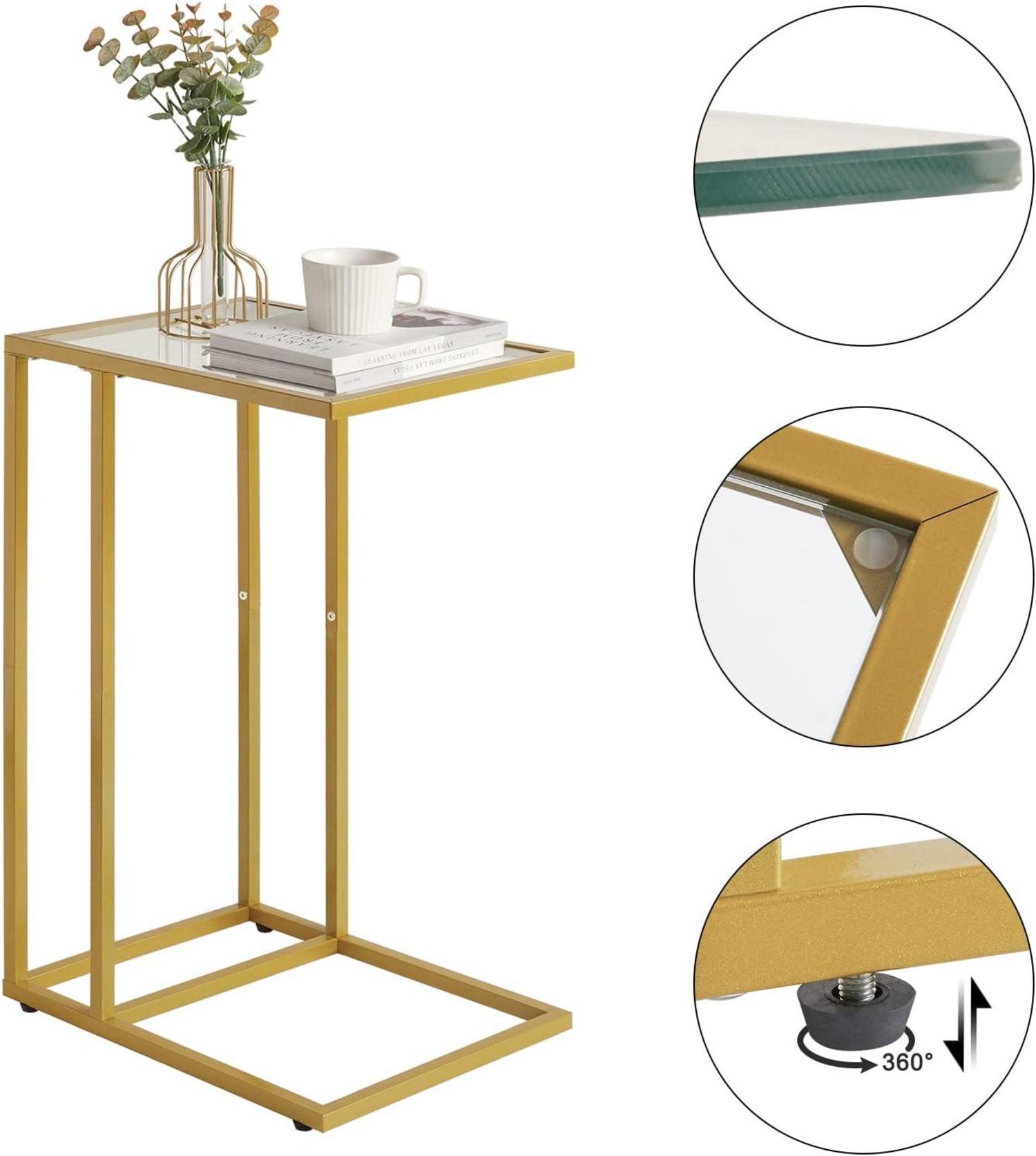 Beistelltisch Laptoptisch Hartglas Goldfarben mit Metallgestell