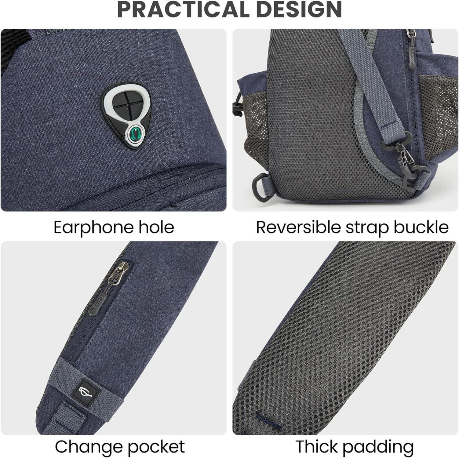 Canvas Brusttasche Schultertasche Sling Bag Herren Damen Wandern Blau